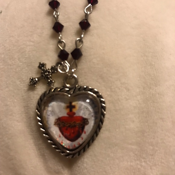 Flaming heart necklace with a cross charm - Picture 8 of 12